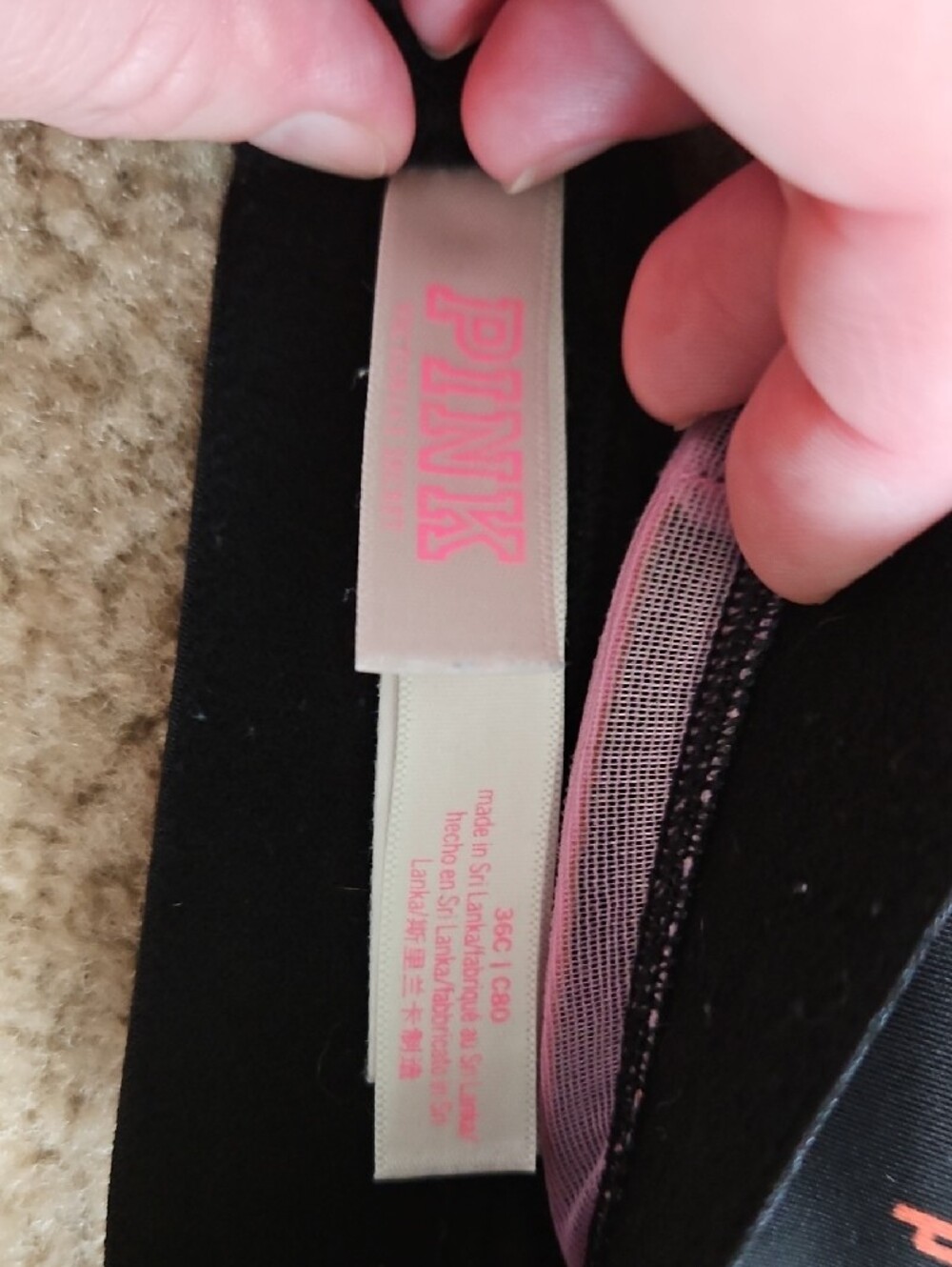 PINK Victoria's Secret Black Wireless Bra with Multicolor Letter Print - Picture 2 of 3